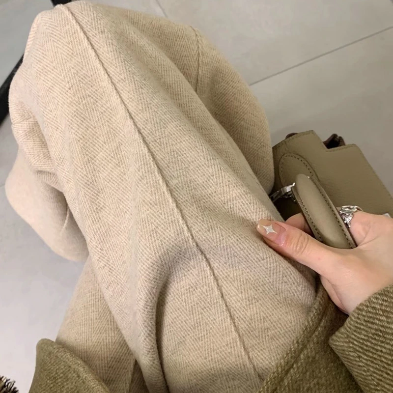 孕妇裤子人字纹孕妇阔腿裤女秋冬休闲羊毛加厚复合灰色毛呢直筒裤