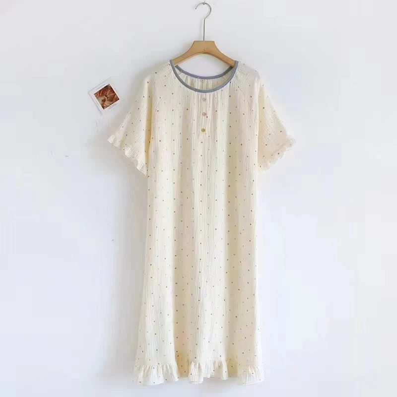 日系清新女士纯棉纱布和服家居套装浴袍睡衣晨袍起居服夏款点花朵