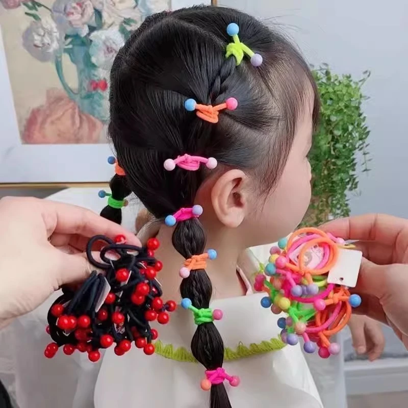 儿童可爱头绳小圈不伤发高弹力皮筋宝宝红色彩色珠子发饰红豆发圈