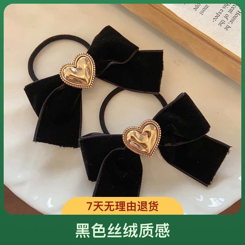儿童复古黑色丝绒蝴蝶结发绳气质网红双马尾丸子头百搭发圈发夹