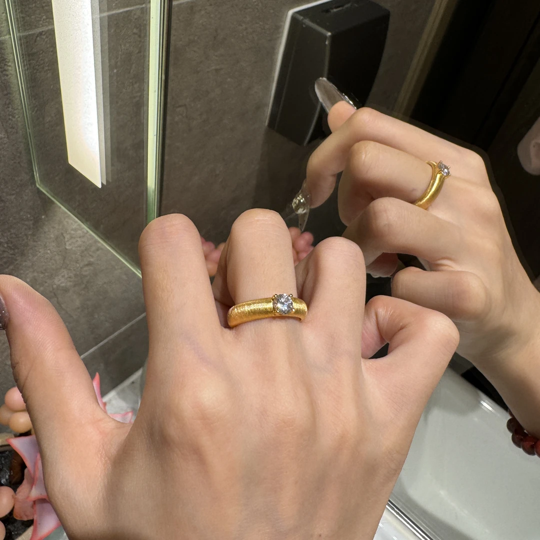 铜合金戒指 高定重工复古款拉丝金色戒指