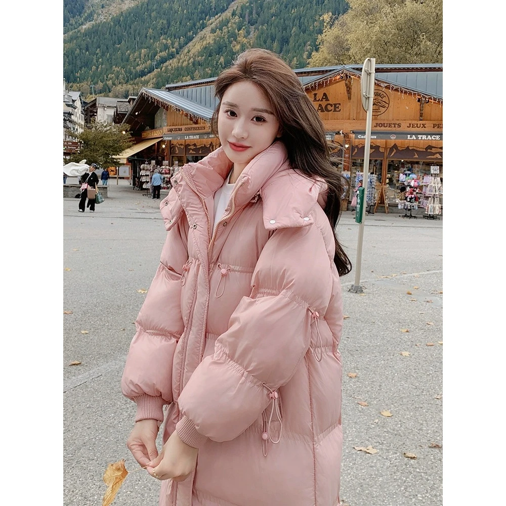 鸭鸭同款2024新款羽绒棉服女长款加厚保暖时尚潮流连帽外套
