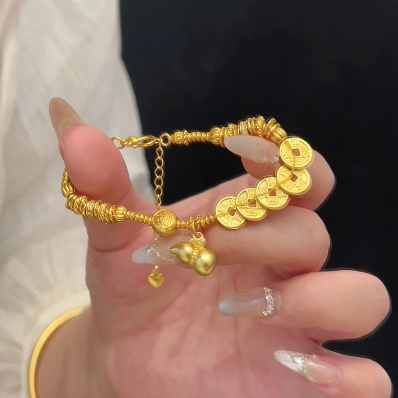 铜合金手链 点钻小跑环盘缠小滴溜五帝钱福禄葫芦手链S086