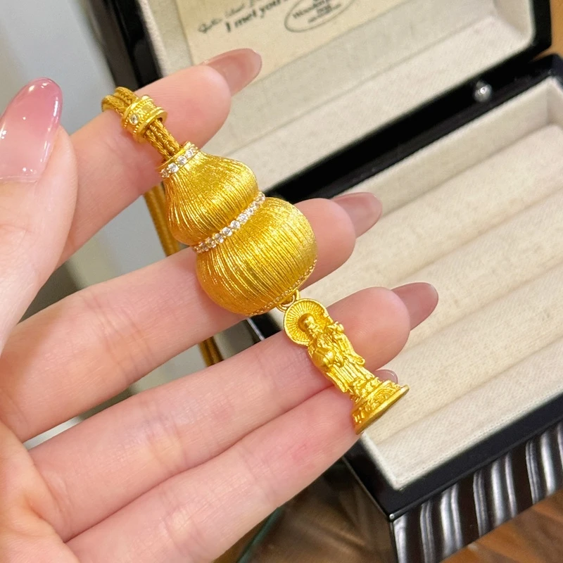 铜合金吊坠 新中式国潮风丨丝绒拉丝点钻葫芦吊坠项链 L016