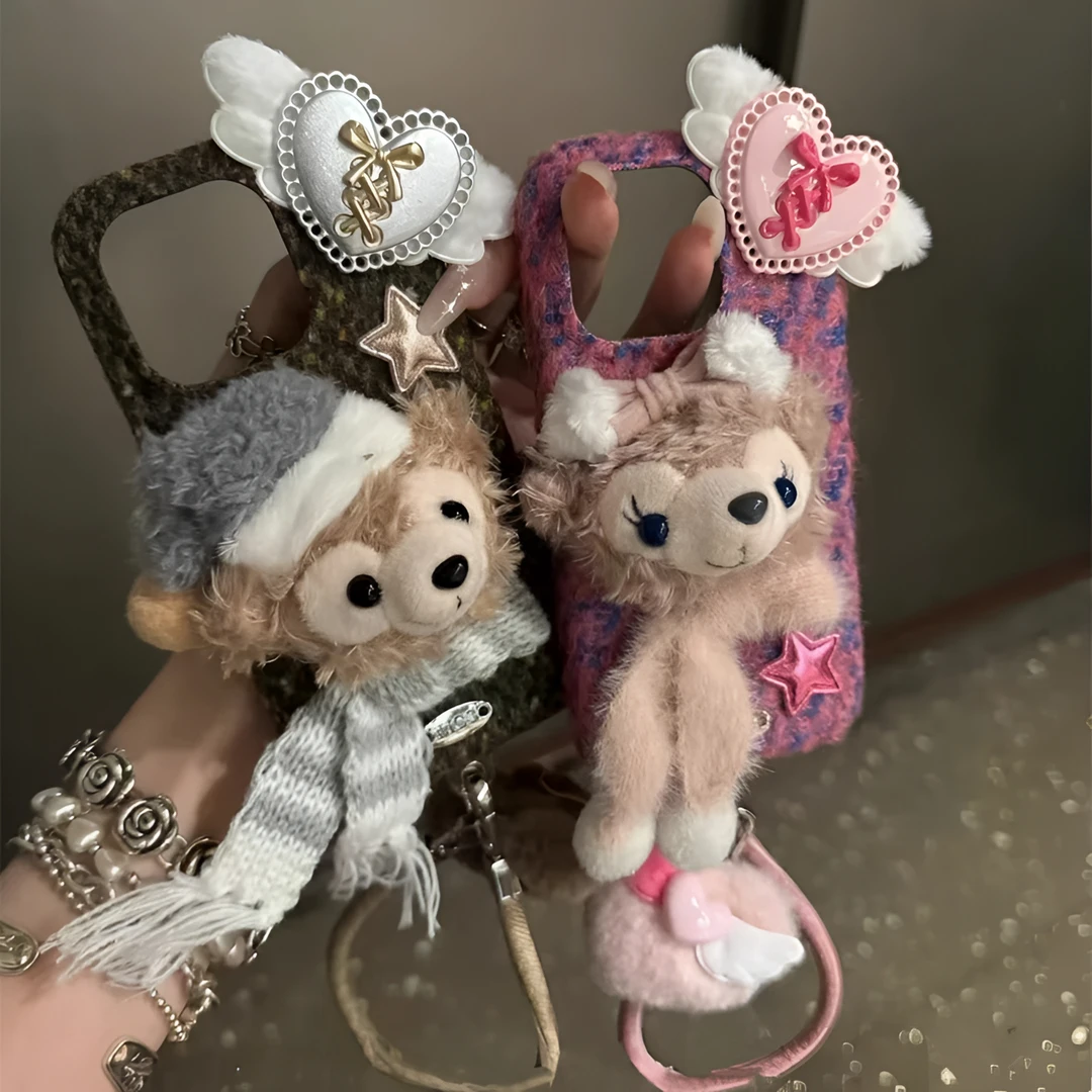 毛绒冬季围巾达菲熊适用iPhone17手机壳苹果16promax情侣1514套13