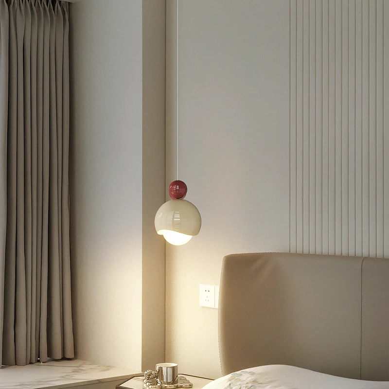 床头吊灯卧室奶油风单头小吊灯现代简约长线灯极简吧台时尚全光谱