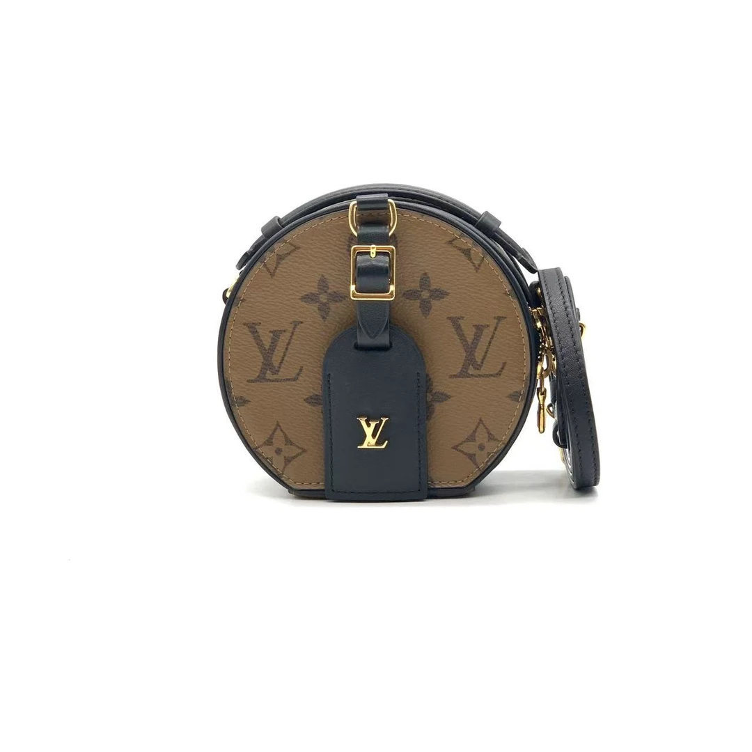 95新 LouisVuitton/路易威登 老花拼黑迷你圆饼包