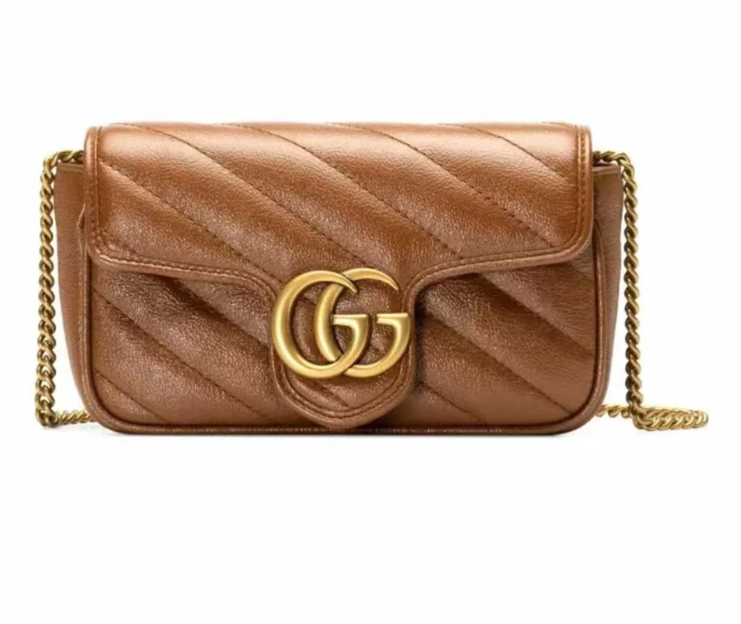 99新 GUCCI/古驰 【思斯专属】牛奢网/古驰马蒙mini链条包焦糖色