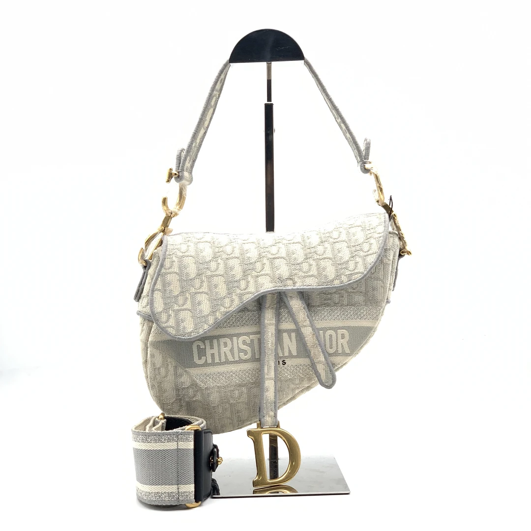95新 DIOR/迪奥 灰老花中号马鞍包/带肩带