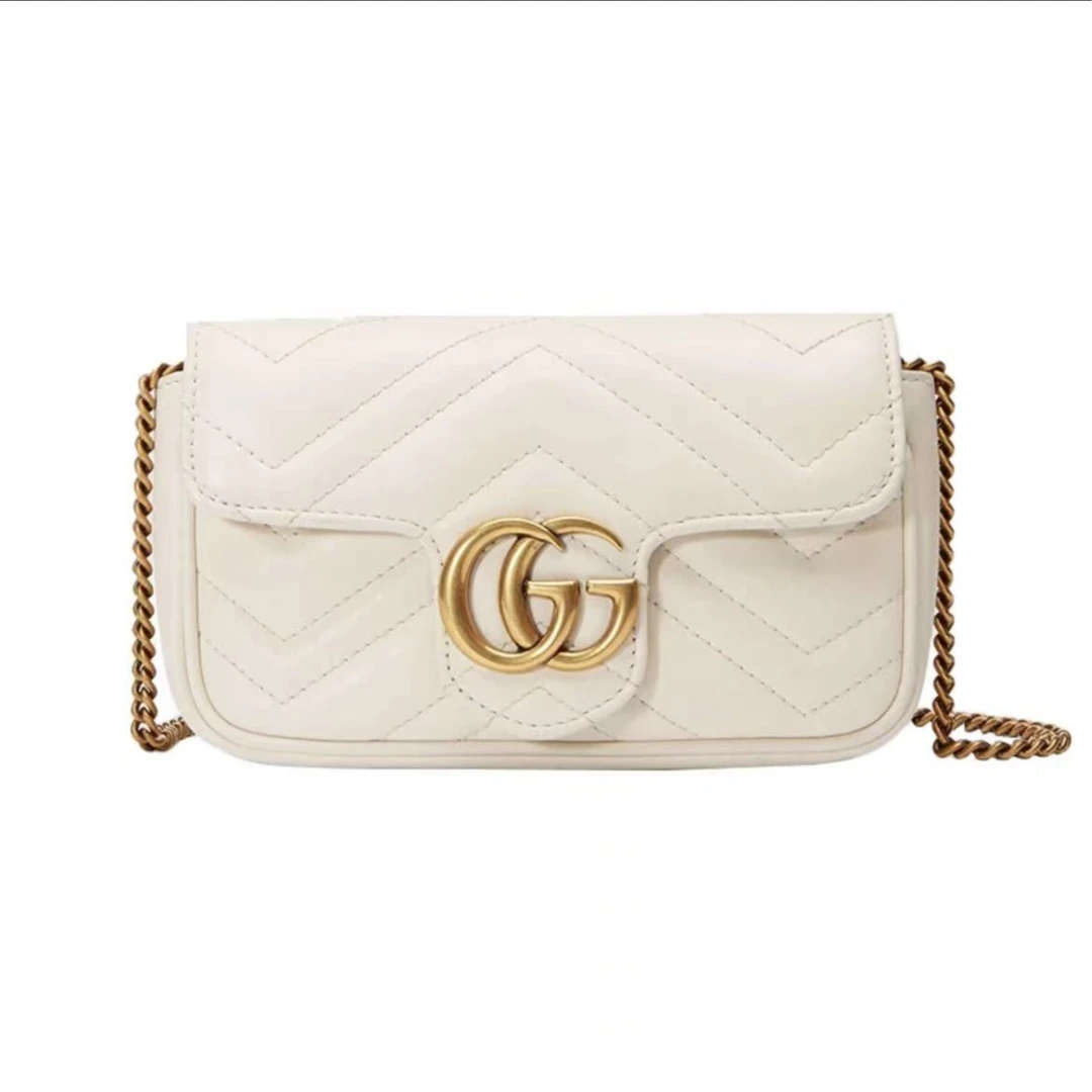 99新 GUCCI/古驰 白金马蒙mini链条包/