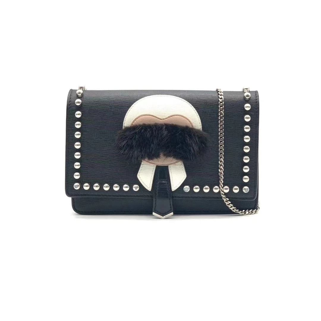 99新 FENDI/芬迪 黑色老佛爷woc链条包