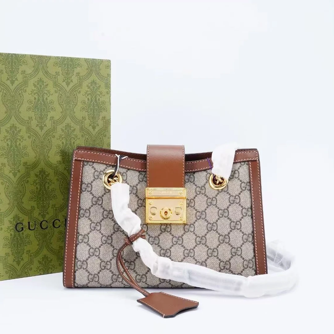 95新 GUCCI/古驰 焦糖色小号padlock单肩包