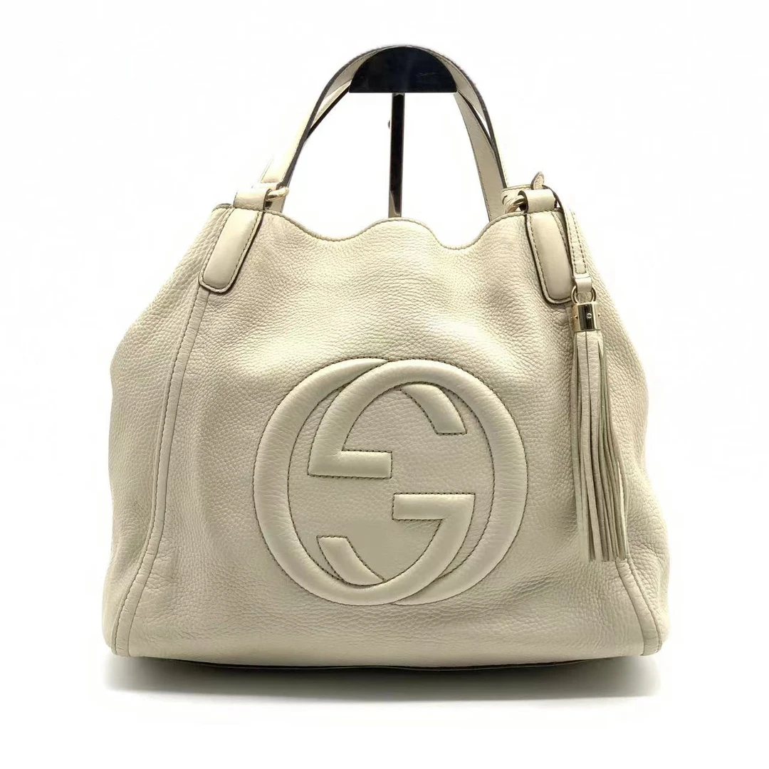 95新 GUCCI/古驰 牛奢网/古驰 白色流苏托特包