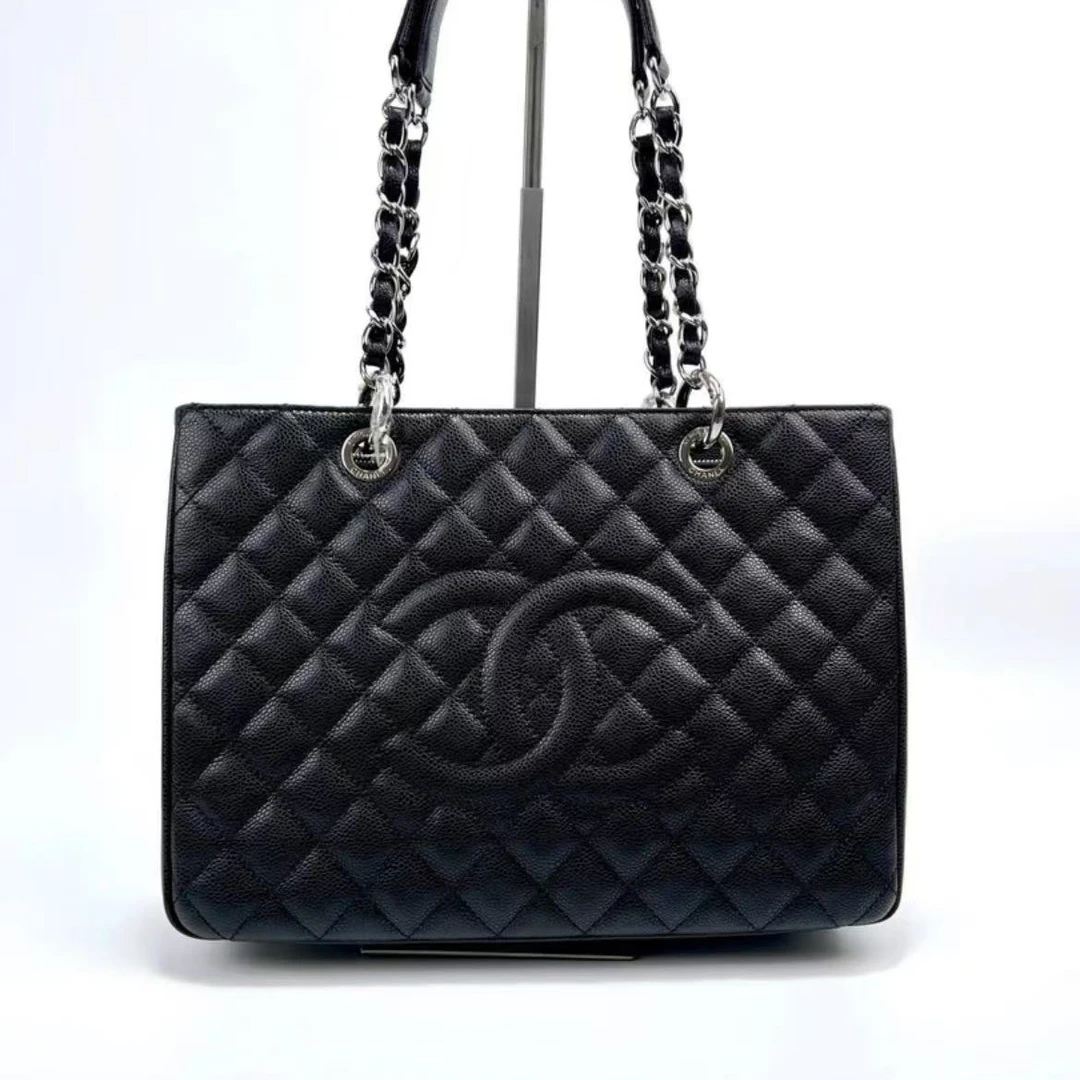 99新 Chanel/香奈儿 黑银中号gst托特包/
