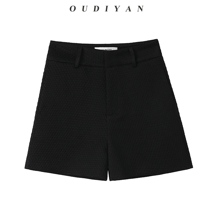 OUDIYAN | 小个子高端女装秋季新款Naia二醋酸黑色阔腿短裤靴裤