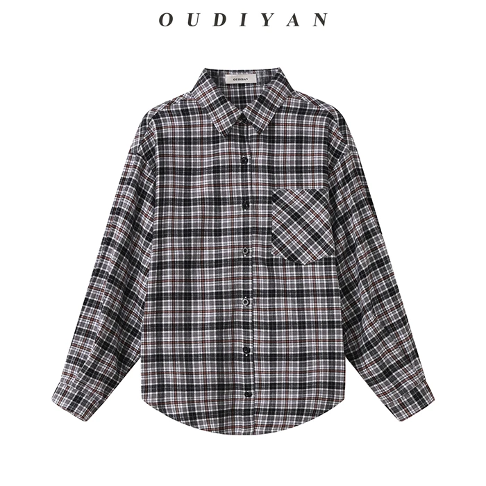 OUDIYAN | 小个子高端女装 春季100%棉免烫休闲格子衬衫女