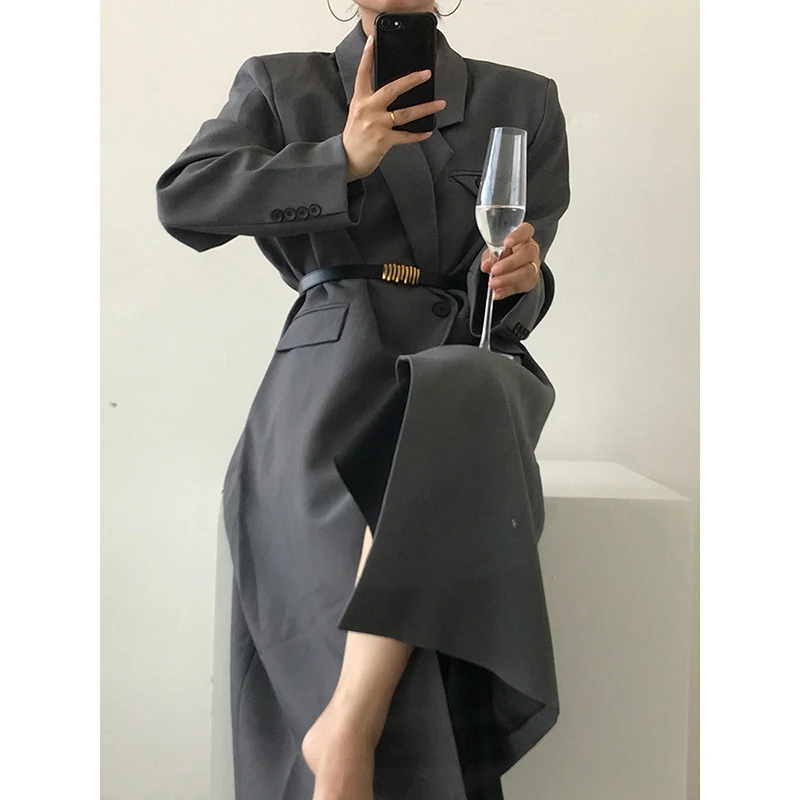 英伦风宽松过膝长款西装外套女春秋季新款港味复古高端大气风衣女