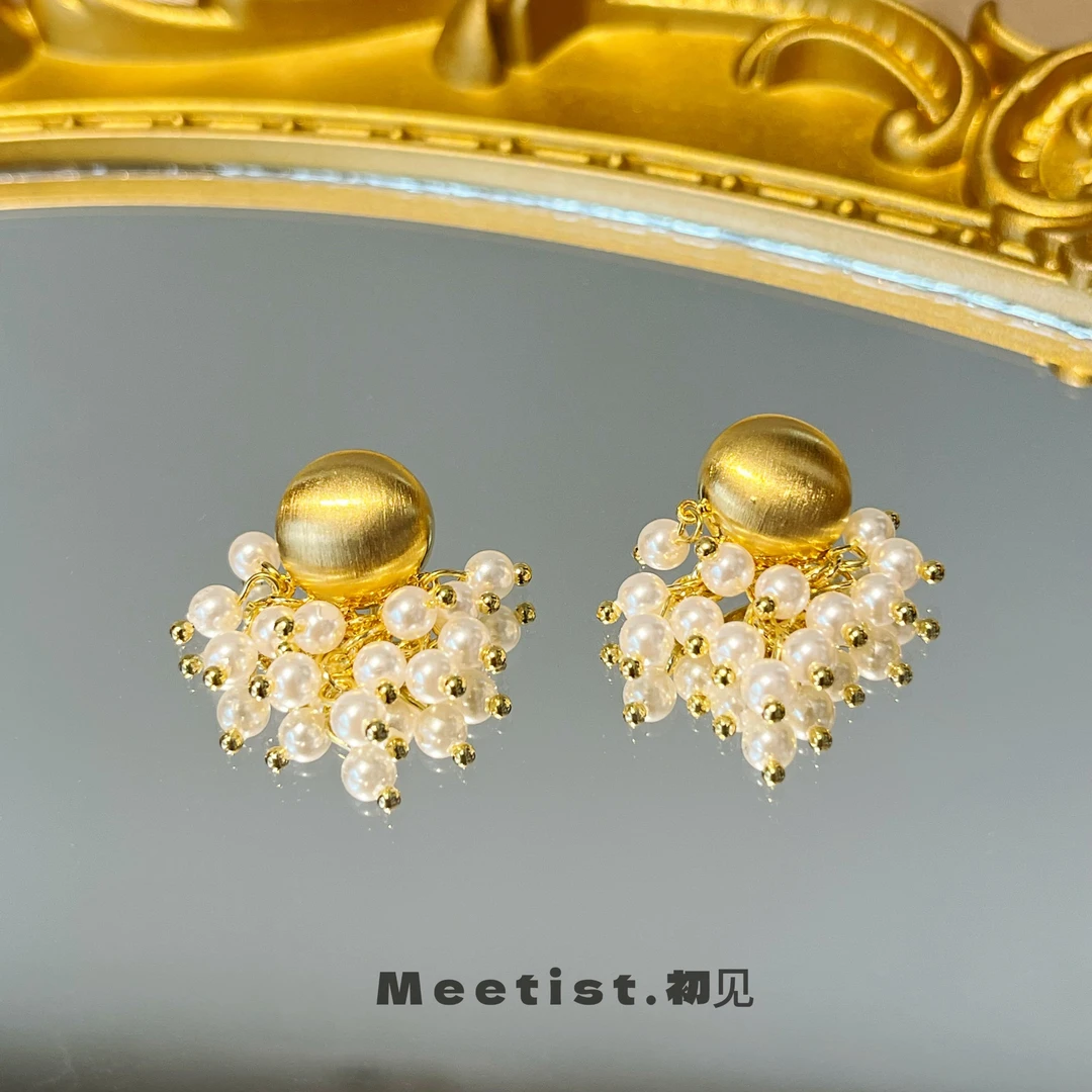 铜合金仿珍珠耳饰 Meetist轻奢复古时尚耳环优雅流苏耳饰精致手工