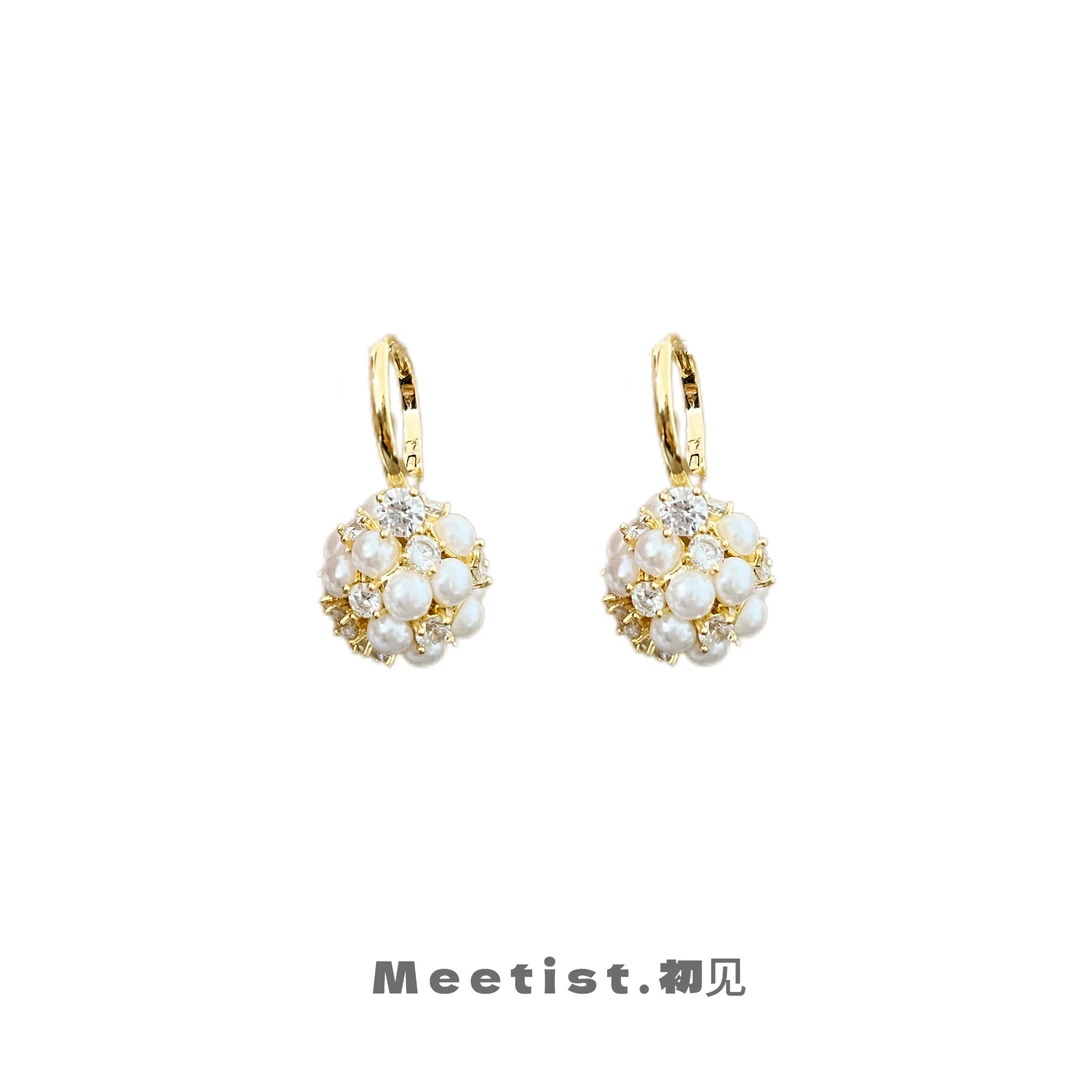 铜合金耳饰 Meetist新款气质轻奢耳环锆石耳坠法式耳扣耳饰精致