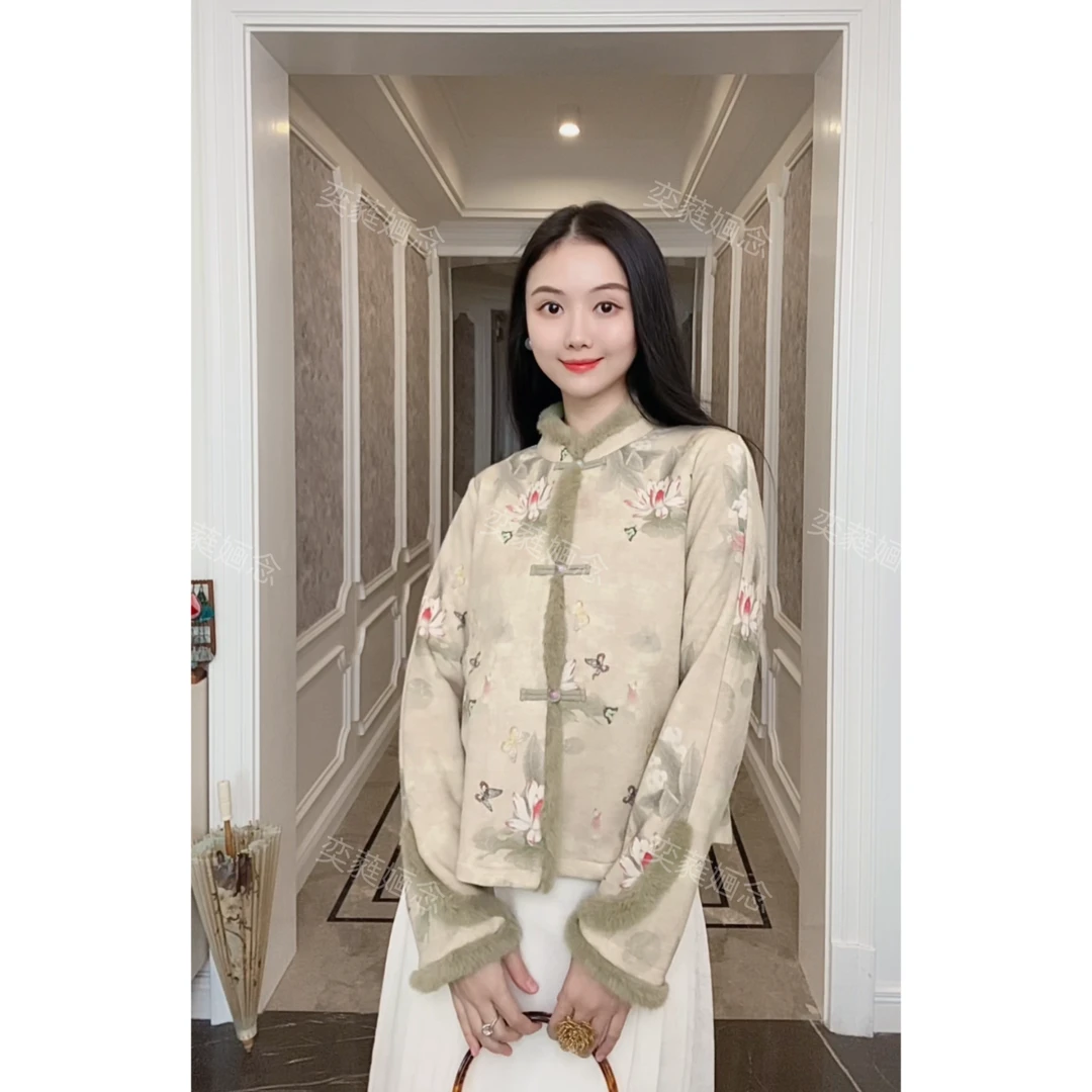 「奕念」《古荷》国风上衣~棉质绒感加厚冬季高定款小外套