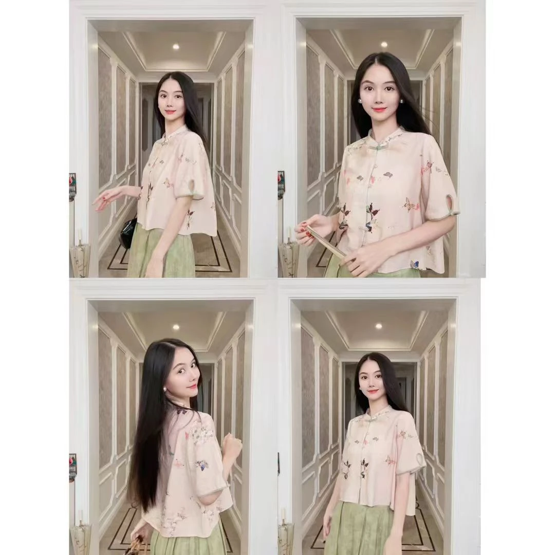 「奕念」《茉槿》新中式国风手工盘饰扣旗袍领夏季中袖款上衣
