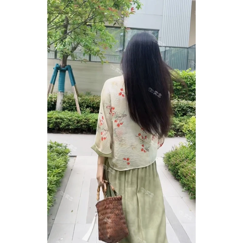 「奕念」《千风亭》新中式旗袍领手工盘饰扣夏季拼袖高定款国风上衣