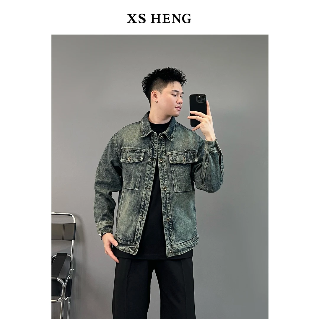 春夏系列/百搭钢印经典复古潮流拼布设计翻领水洗牛仔夹克#1510