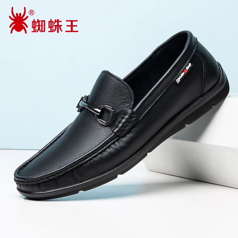 蜘蛛王男鞋秋季新款真皮软底防滑一脚蹬懒人休闲皮鞋豆豆鞋36281