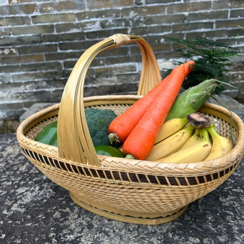 TL011(邱师傅)纯手工竹编工艺品精品编篮家用圆形买菜手提篮