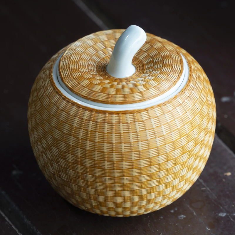 GZ015（邱师傅）竹编竹丝扣瓷编织苹果茶叶罐