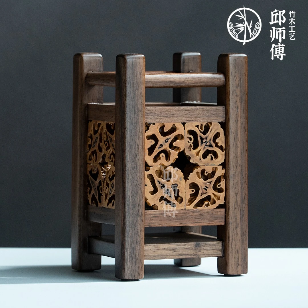BT006（邱师傅）黑胡桃茶道筒笔筒中式新中式家用镂空木质木制置物