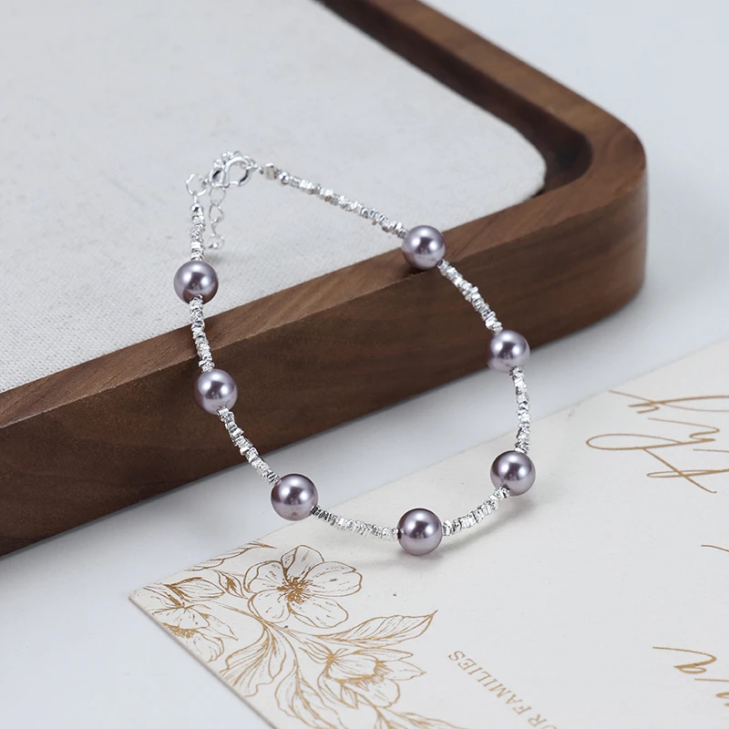 925银手链 碎银紫色满天星手链