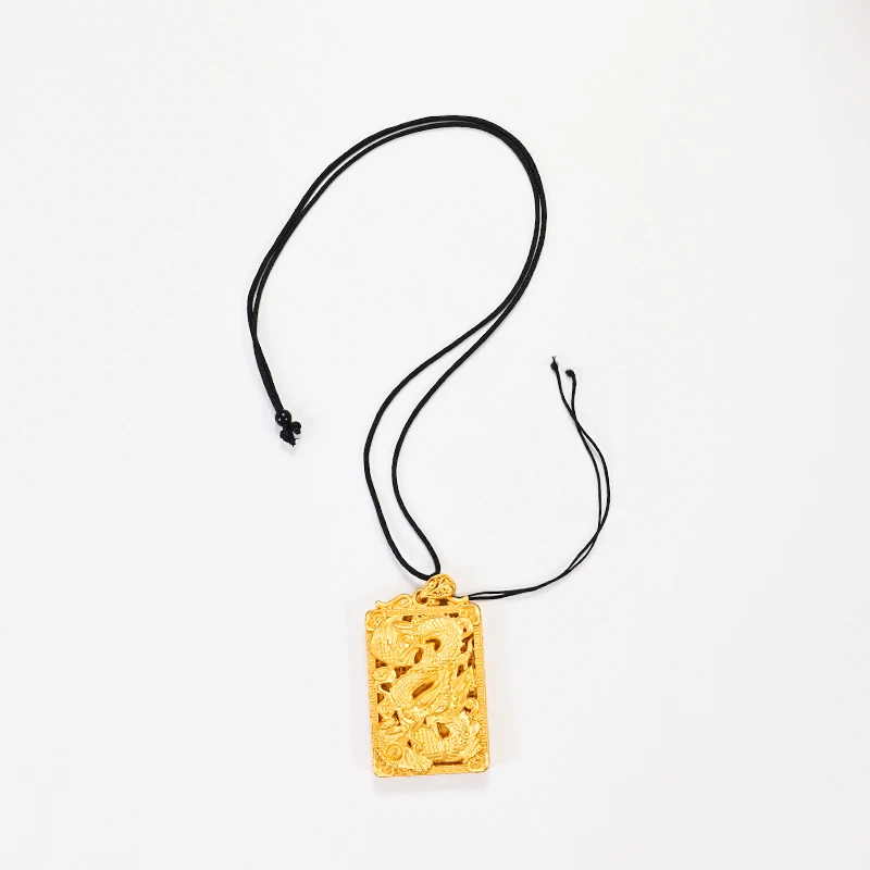 铜合金项链 镂空雕刻龙形大龙牌吊坠项链
