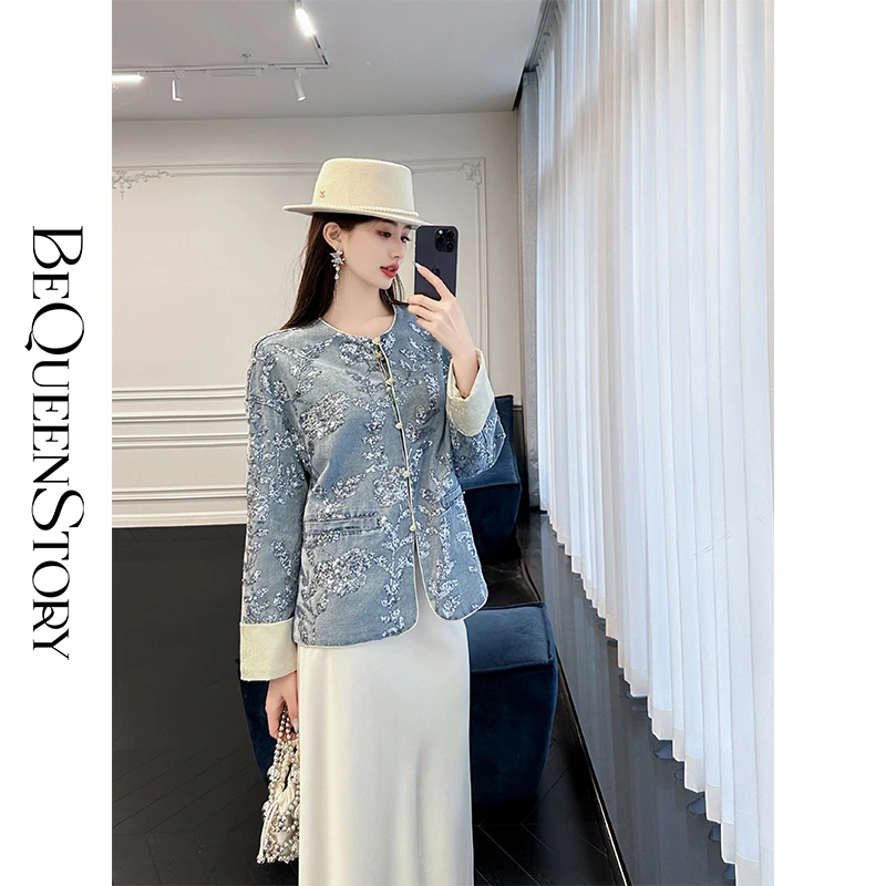 BeQueenStory【火树银花】新中式重工国风上衣亮片高级感圆领外套