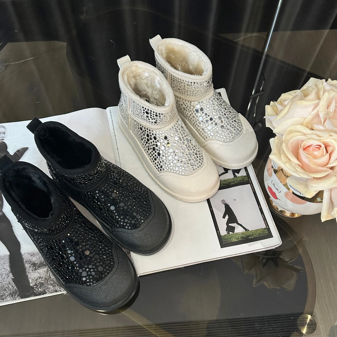 BeQueenStory【星空面包】短筒百搭时尚烫钻加绒加厚保暖雪地2024女