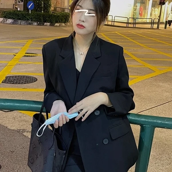 高级感黑色小个子西装外套女潮2025年秋冬季韩版宽松显瘦休闲西服