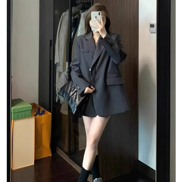 黑色西装外套女小个子2025秋冬新款oversize廓形休闲宽松显瘦西服
