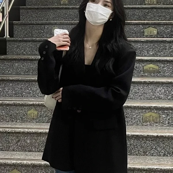 高级感黑色高个子西装外套女2025早秋冬装新款韩版宽松休闲西服