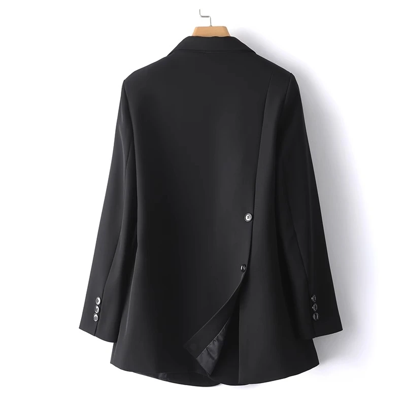 2025秋冬装新款设计感休闲西装外套女侧开叉百搭宽松黑色西服上衣
