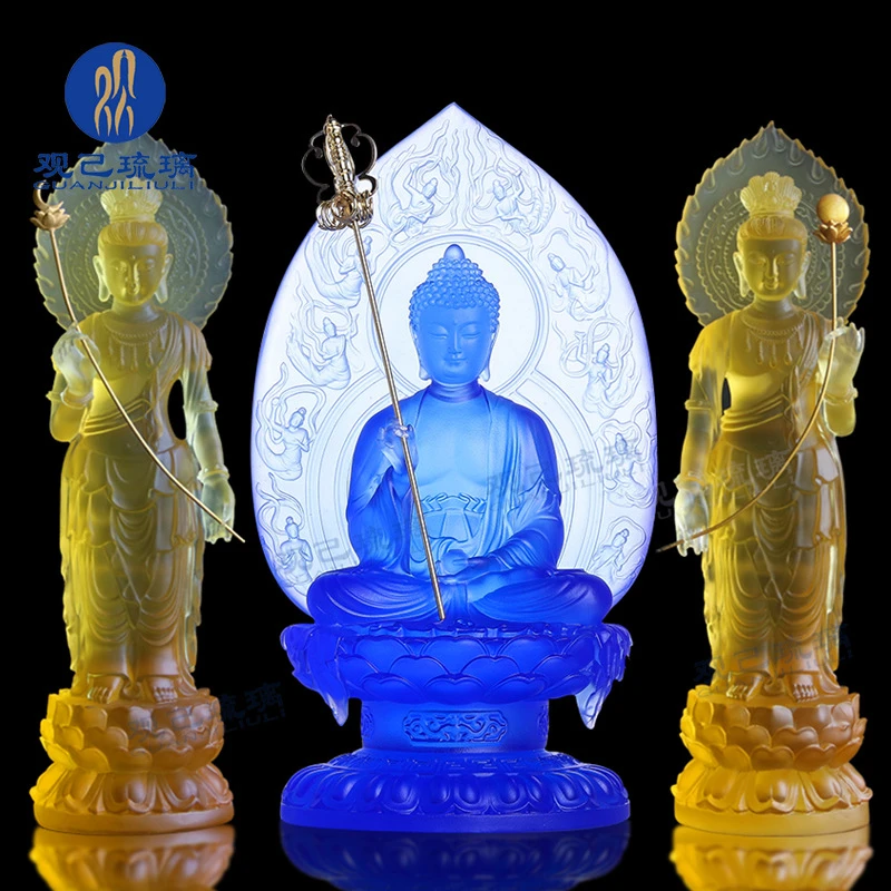 琉璃东方三圣日光月光菩萨敦煌药师佛摆件居家中式药师佛礼盒装