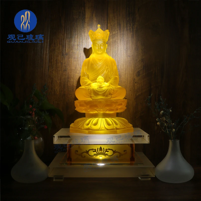 地藏王莲花坐站式九华山佛像桌摆件客厅家居供奉琉璃大愿地藏菩萨