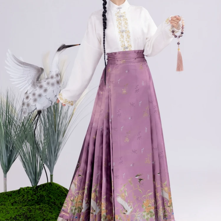 玖颜醉【鹤飞燕舞】重工织金仿妆花高端新款透金一片式马面裙中国风