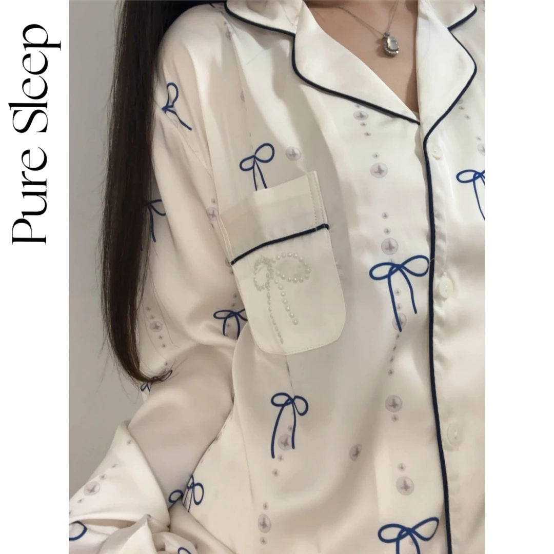 Pures【蝴蝶结】简约高级可爱少女长袖家居服宽松休闲睡衣秋季