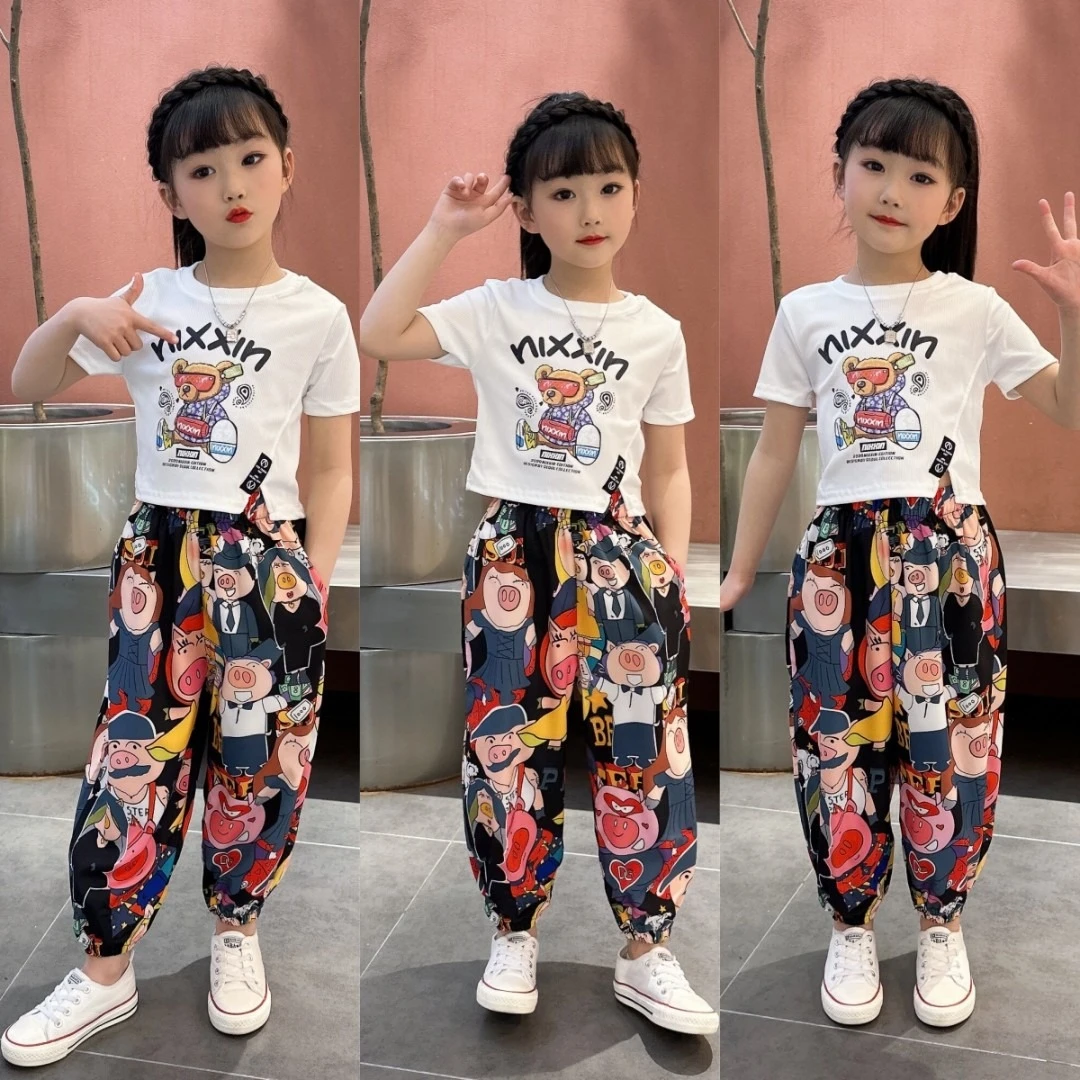 女童夏装2024新款爆款6-12岁儿童短袖网红洋气夏款薄款防蚊套装