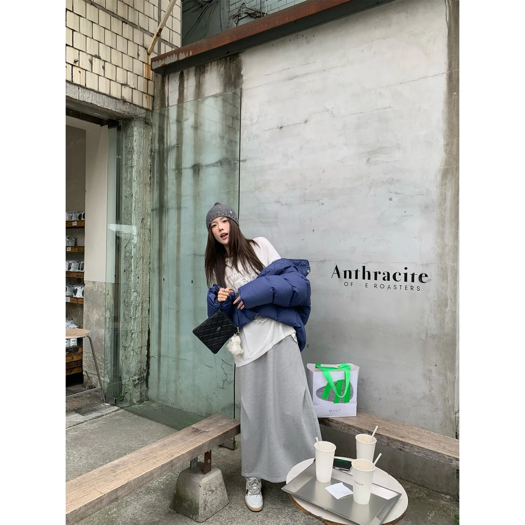 PP LAND  冬日马德里 假两件卫衣裙女2024冬季新款直筒高腰半身裙