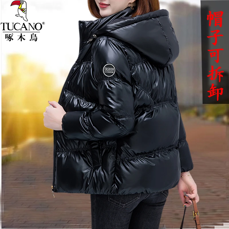 啄木鸟韩版时尚小个子棉服2023冬季新款女士加厚保暖亮面百搭棉袄