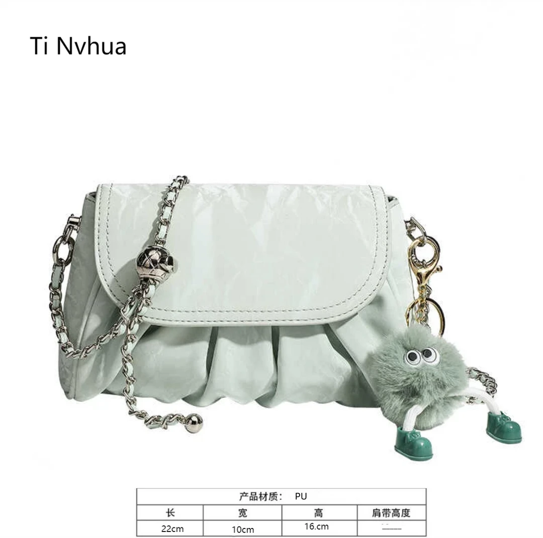 森系小清新简约风褶皱包单肩潮流包包女士斜挎肩包女云朵包百搭