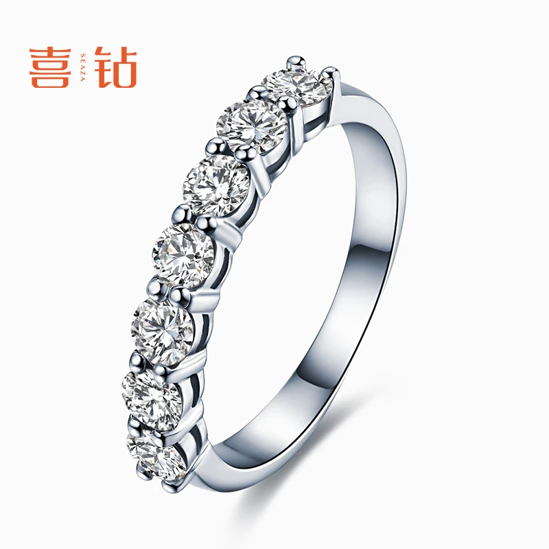 喜钻官方旗舰店 七公主排戒白18K金钻石戒指可单带叠戴钻戒 R7129