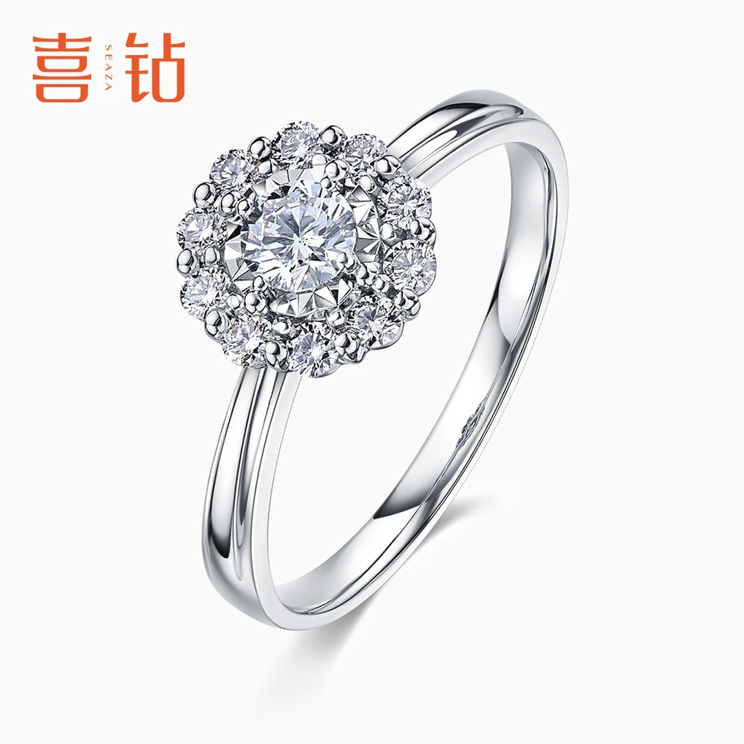 喜钻官方旗舰店 蔷薇之爱白18K金钻石戒指求婚钻戒 R11503