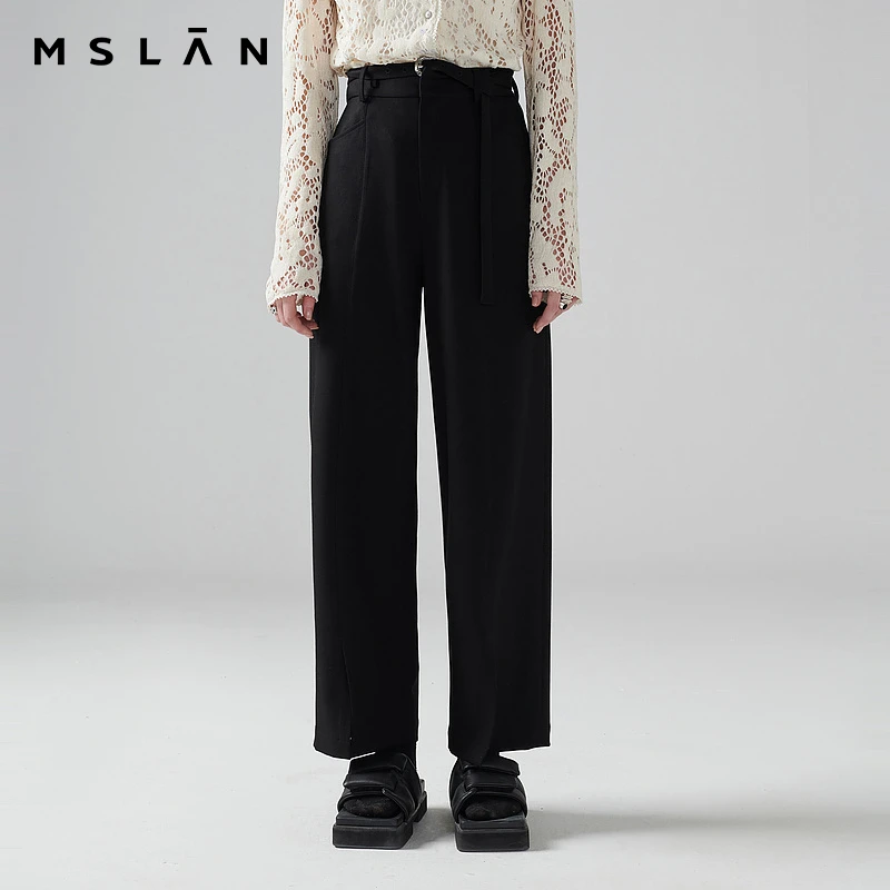 MSLAN直筒裤休闲裤长裤高腰西装百搭拖地宽松秋季休闲MEDM6801